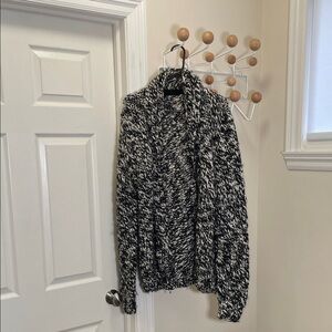 Club Monaco - Wool Zip Up Cardigan Sweater Jacket - White / Black - L